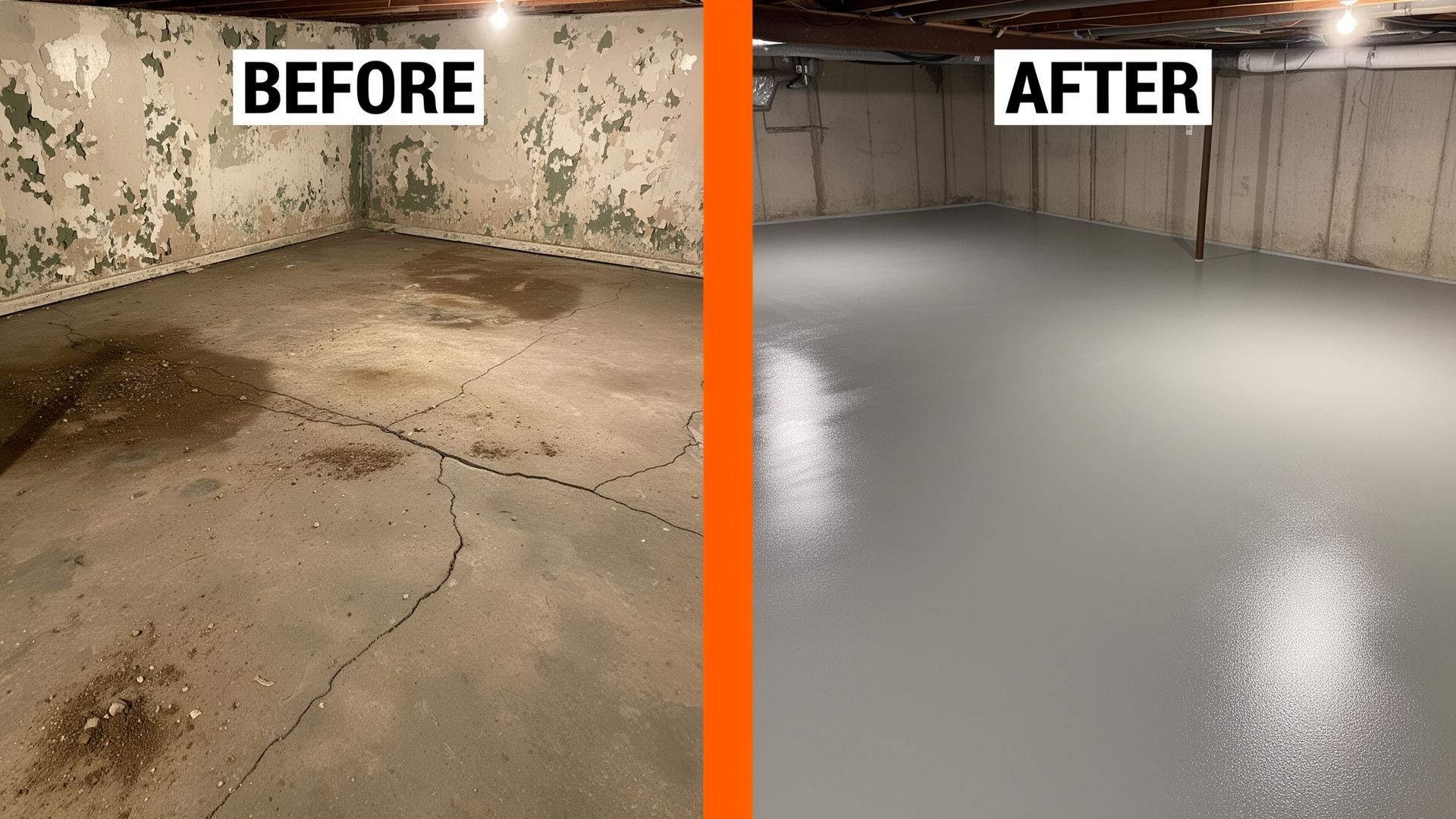 Basement Floor before and after diamond grinding