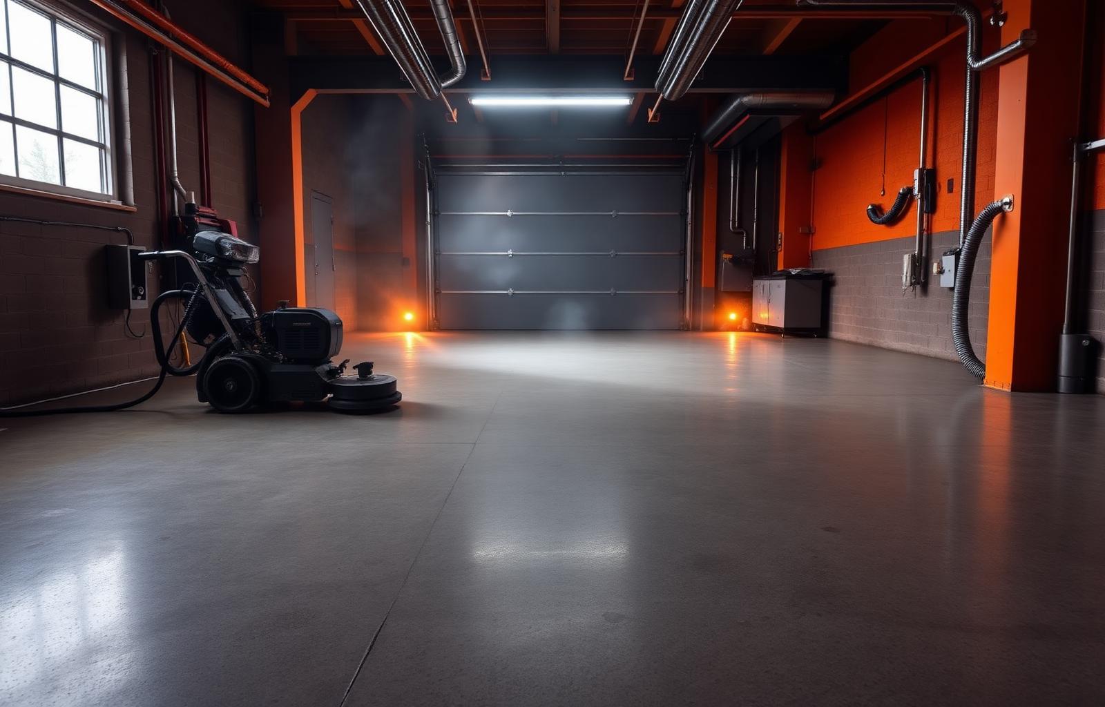 Professional diamond-ground concrete garage floor